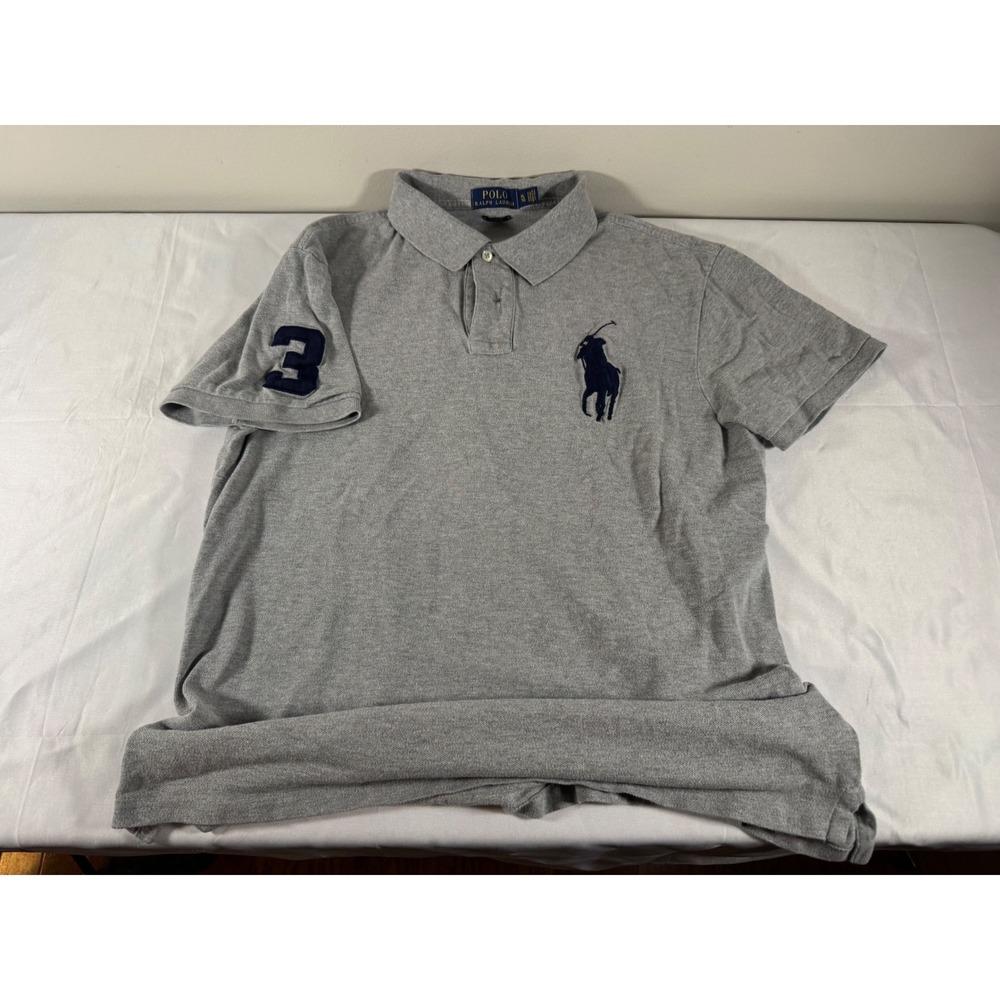 Polo Ralph Lauren Men XL Grey Slim Fit Big Pony Short Sleeve Polo Shirt